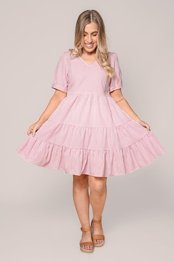 Yansi Gingham Dress in Pink