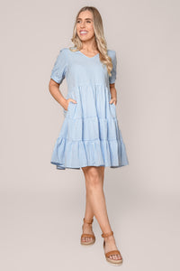 Yansi Gingham Dress in Light Blue