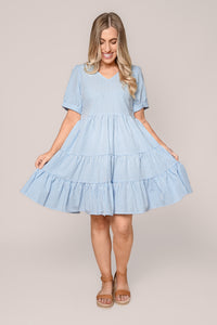 Yansi Gingham Dress in Light Blue