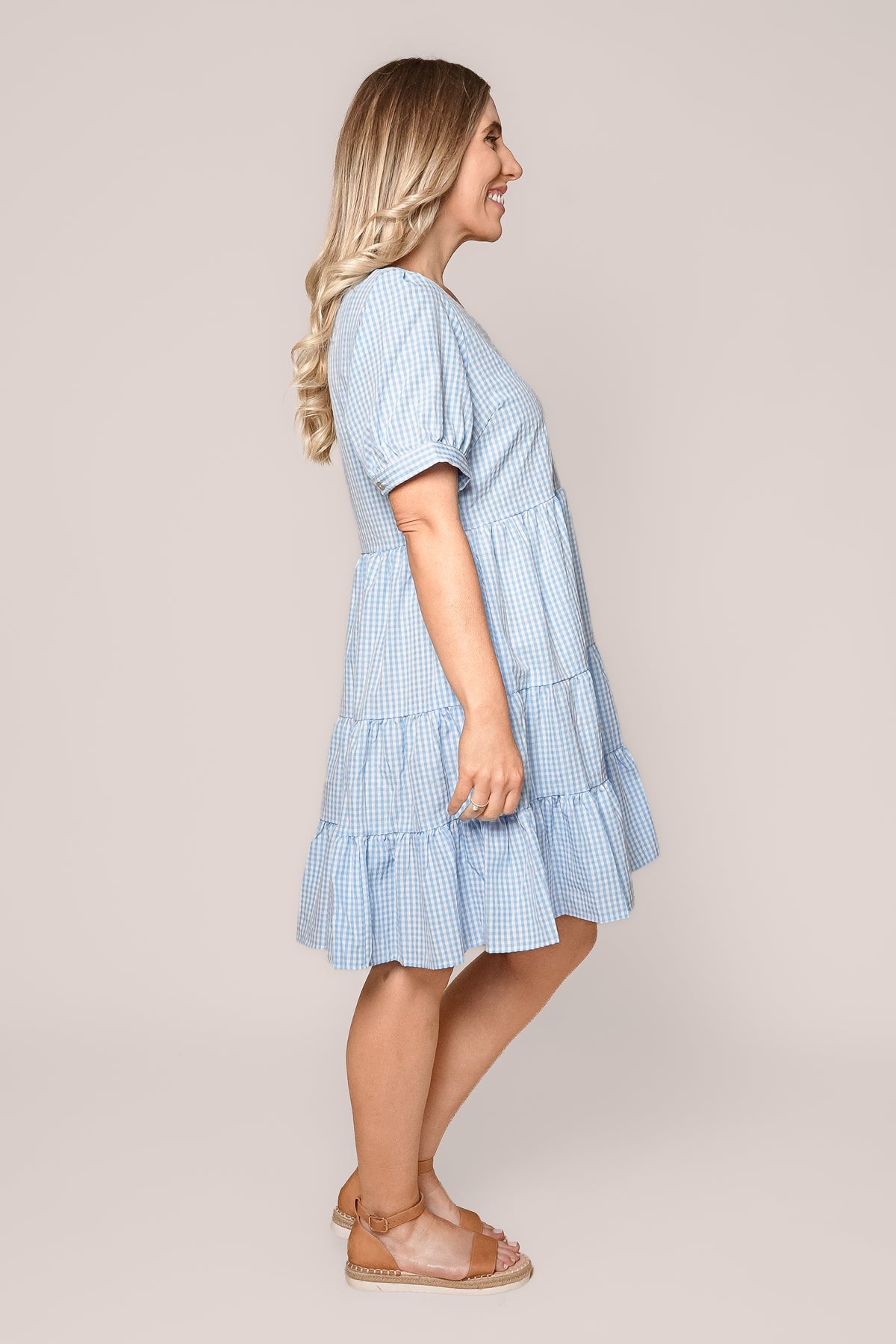 Yansi Gingham Dress in Light Blue