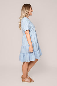 Yansi Gingham Dress in Light Blue