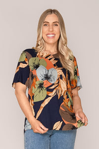 Zena Floral Top in Navy