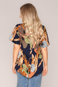Zena Floral Top in Navy