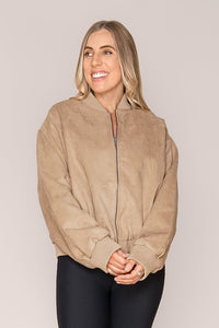 Evie Suede Bomber in Sand - Foxwood