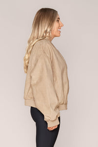Evie Suede Bomber in Sand - Foxwood