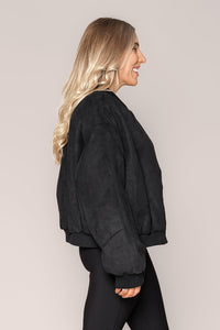 Evie Suede Bomber in Black - Foxwood