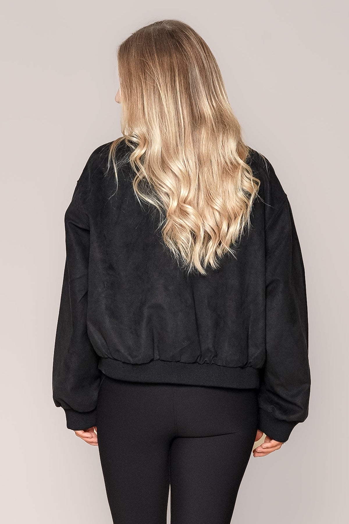 Evie Suede Bomber in Black - Foxwood