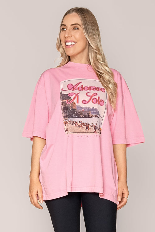 Coastline Oversized Tee in Pink - All About Eve