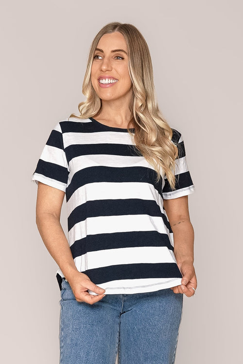 Spritz Stripe S/S Tee in Navy/White - Elm