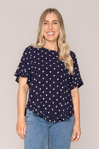 Jenny Ruffle Top in Navy