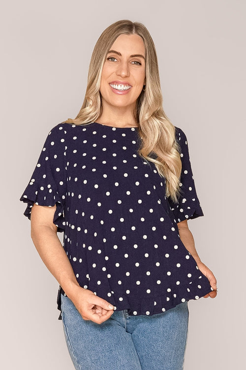 Jenny Ruffle Top in Navy