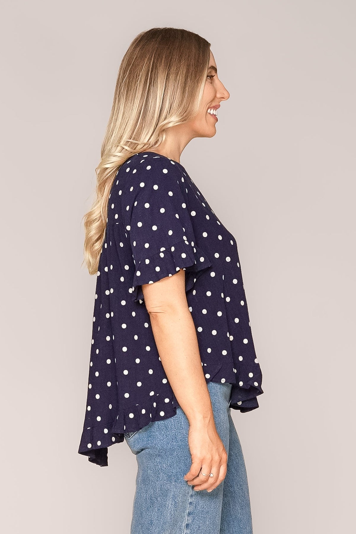 Jenny Ruffle Top in Navy