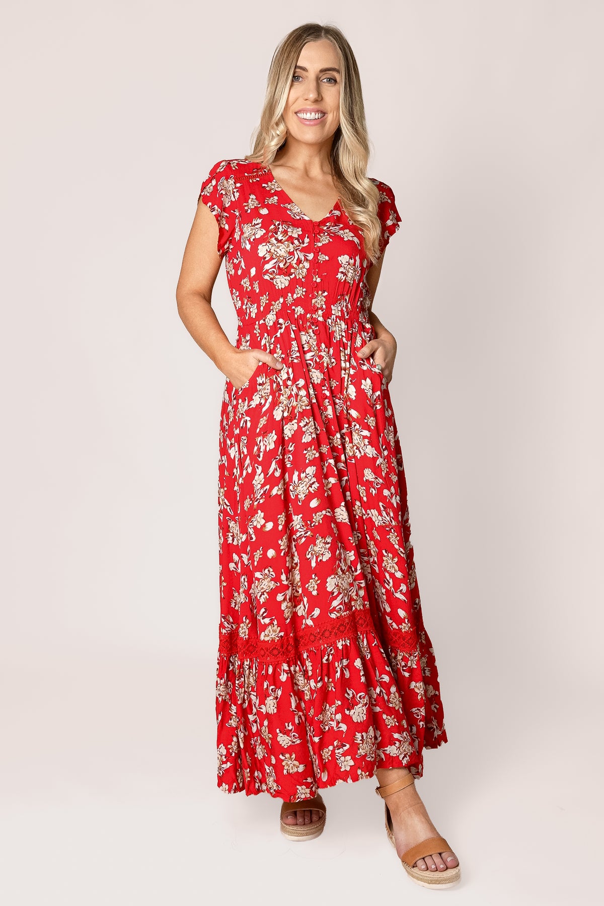 Sade Floral Maxi Dress in Red