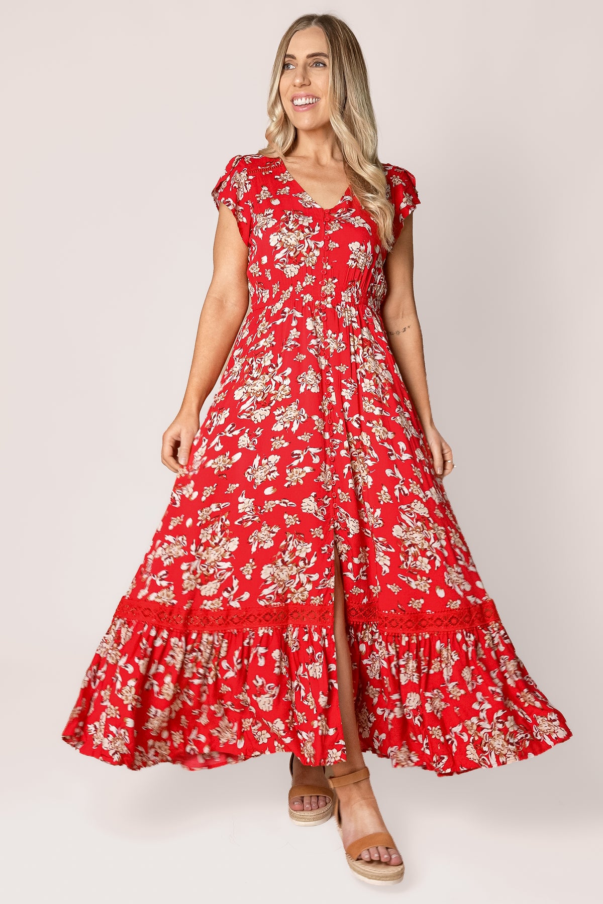 Sade Floral Maxi Dress in Red