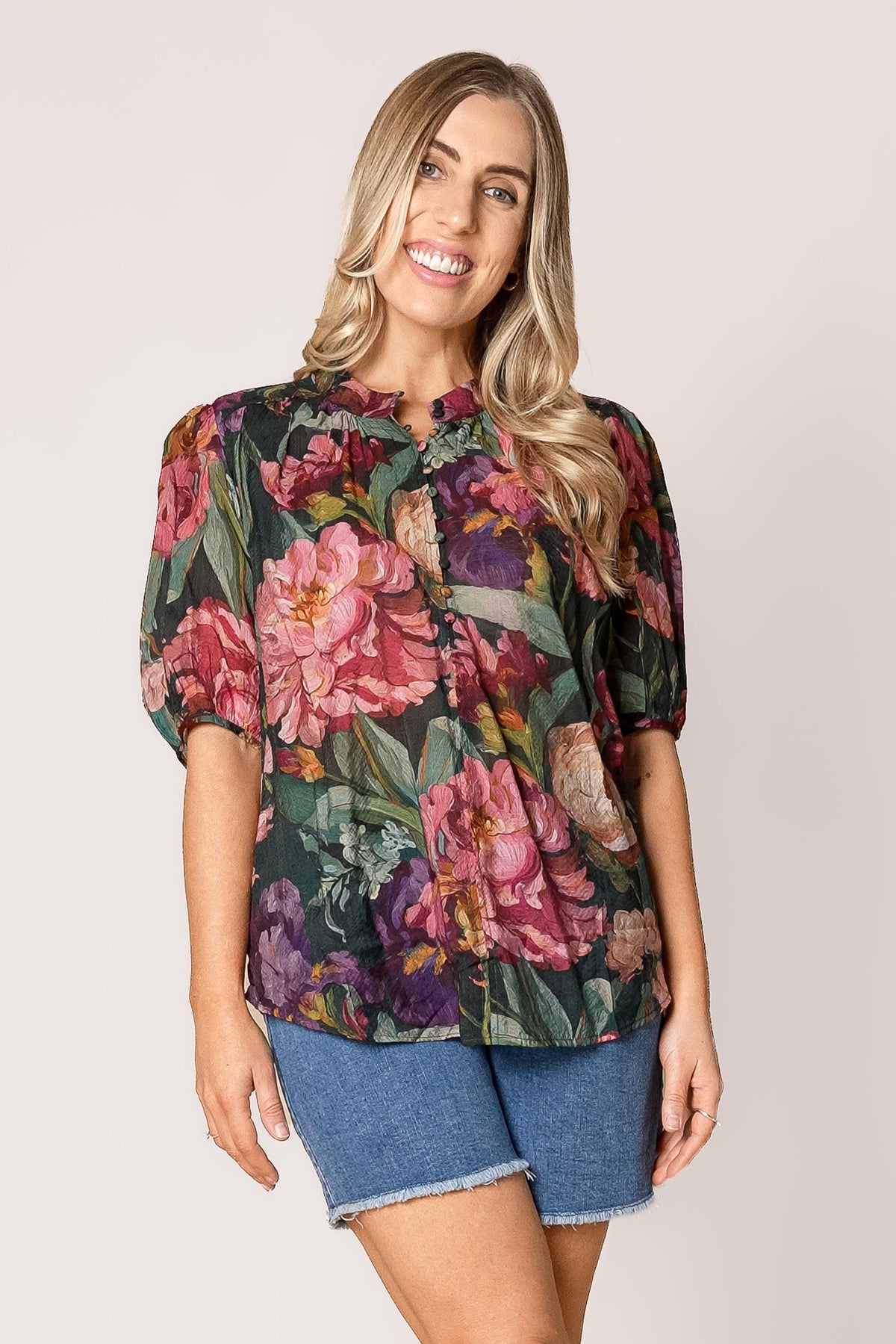 Kayla Floral Top in Emerald