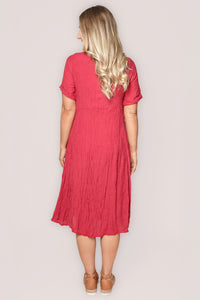 Bianca Crinkled Crepe Dress in Cherry