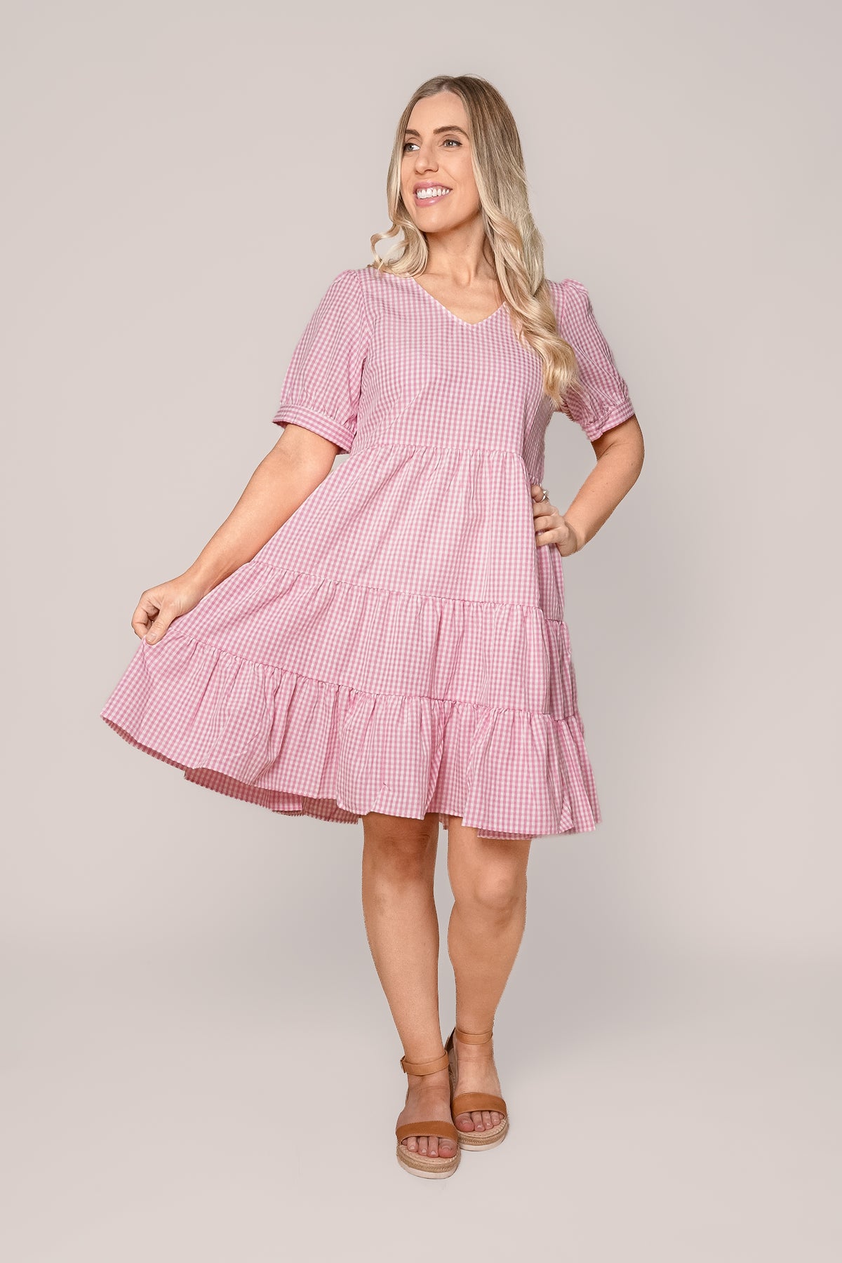 Yansi Gingham Dress in Pink