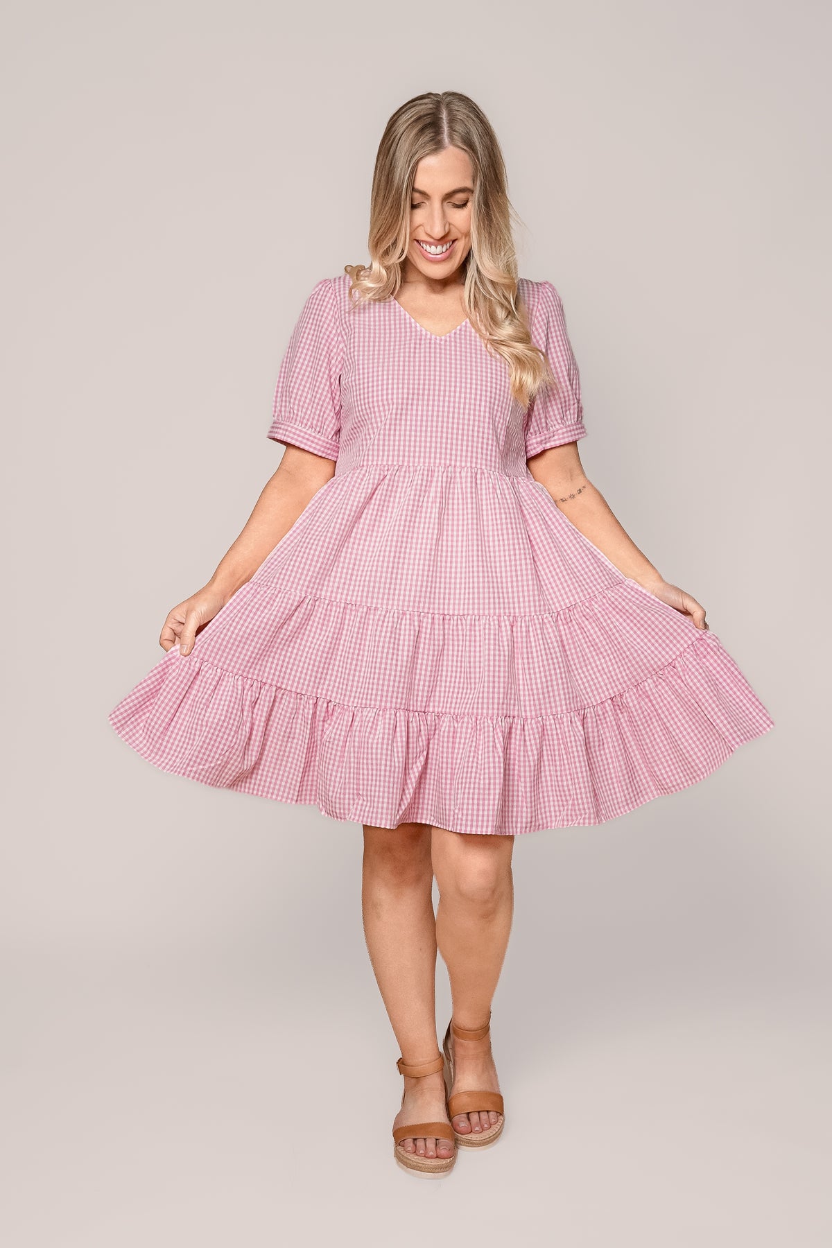 Yansi Gingham Dress in Pink