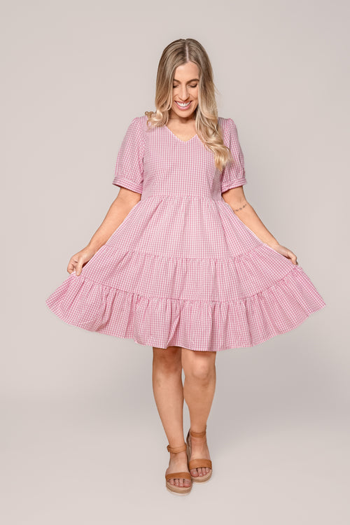 Yansi Gingham Dress in Pink