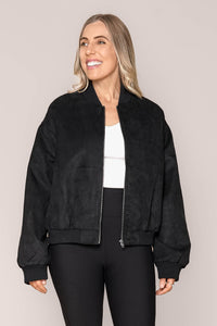 Evie Suede Bomber in Black - Foxwood