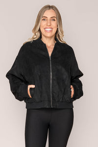 Evie Suede Bomber in Black - Foxwood