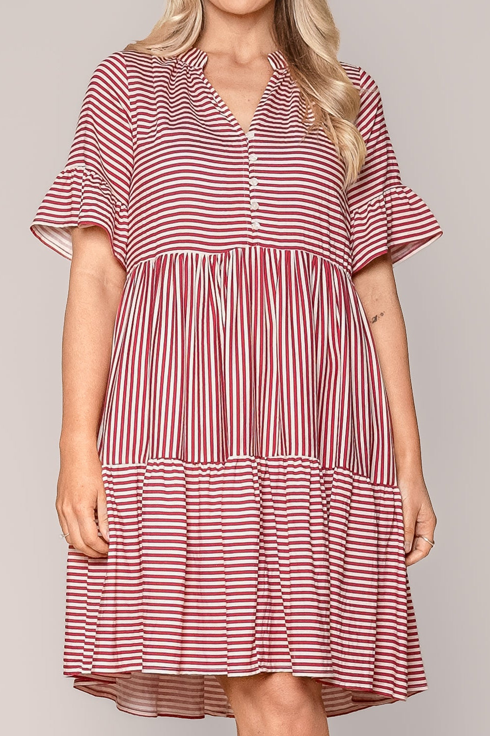 Jilly Striped Dress in Berry Red