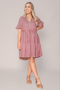 Jilly Striped Dress in Berry Red