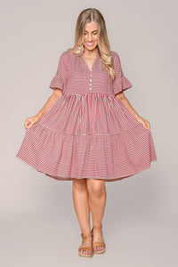 Jilly Striped Dress in Berry Red
