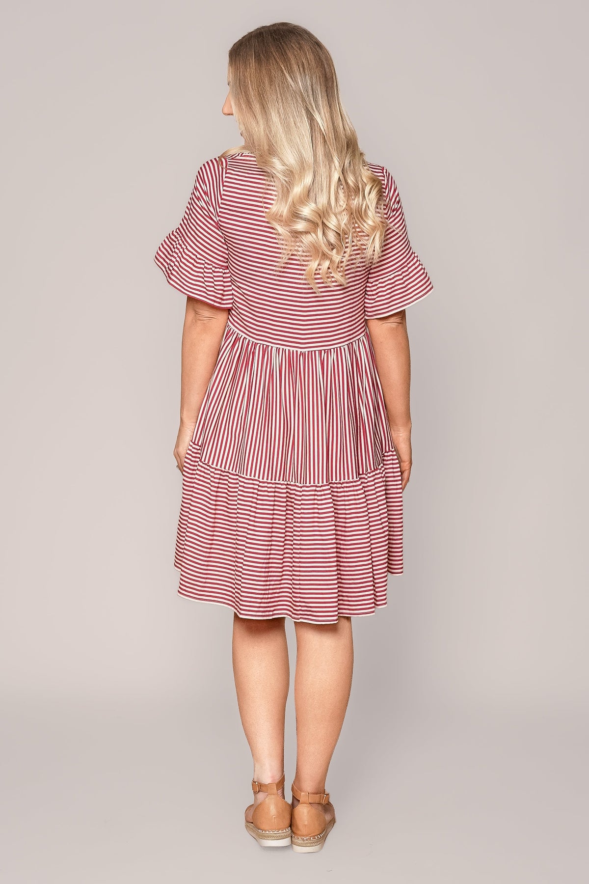 Jilly Striped Dress in Berry Red
