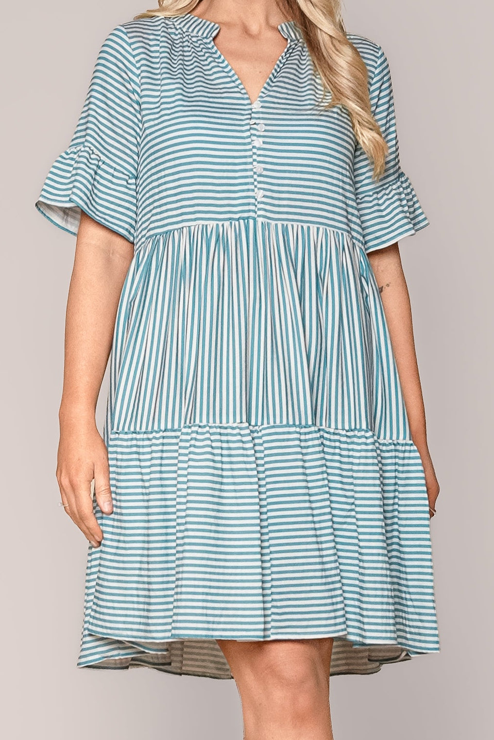Jilly Striped Dress in Teal Blue