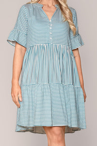 Jilly Striped Dress in Teal Blue