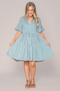 Jilly Striped Dress in Teal Blue