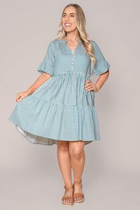 Jilly Striped Dress in Teal Blue