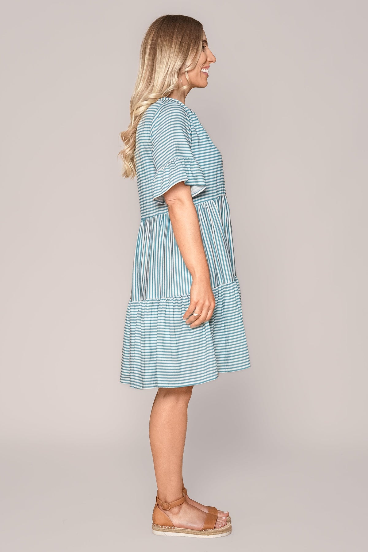 Jilly Striped Dress in Teal Blue