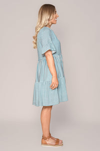 Jilly Striped Dress in Teal Blue