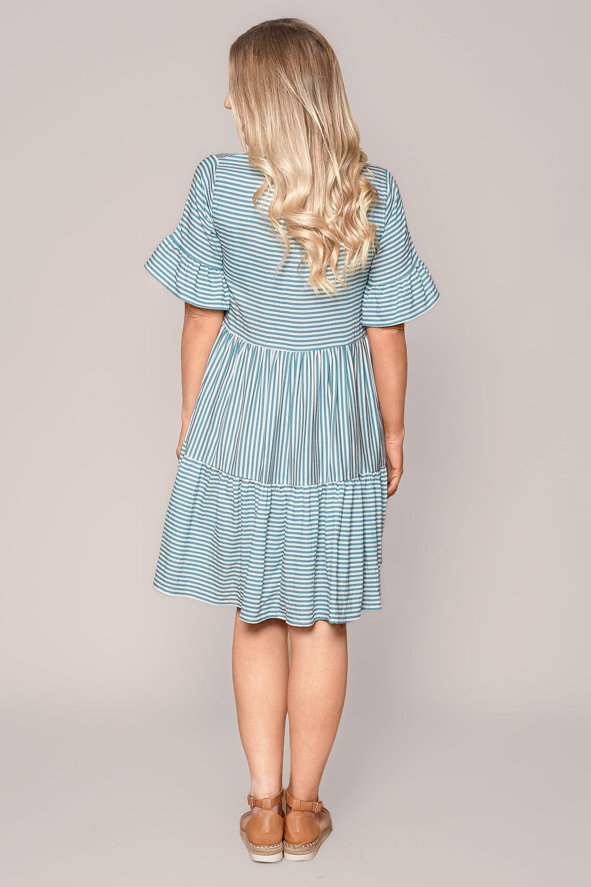 Jilly Striped Dress in Teal Blue