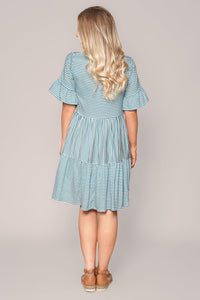 Jilly Striped Dress in Teal Blue