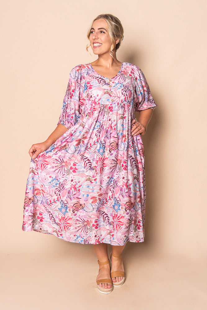 Venetia Midi Dress in Pink Multi