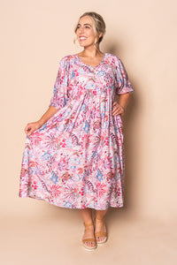 Venetia Midi Dress in Pink Multi