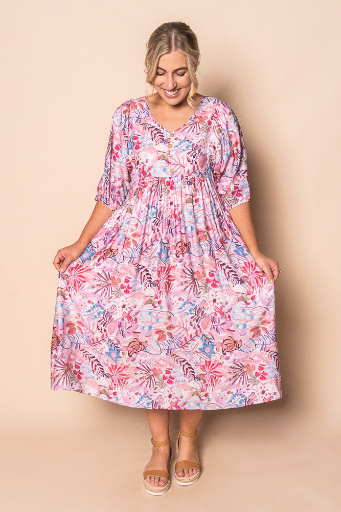 Venetia Midi Dress in Pink Multi