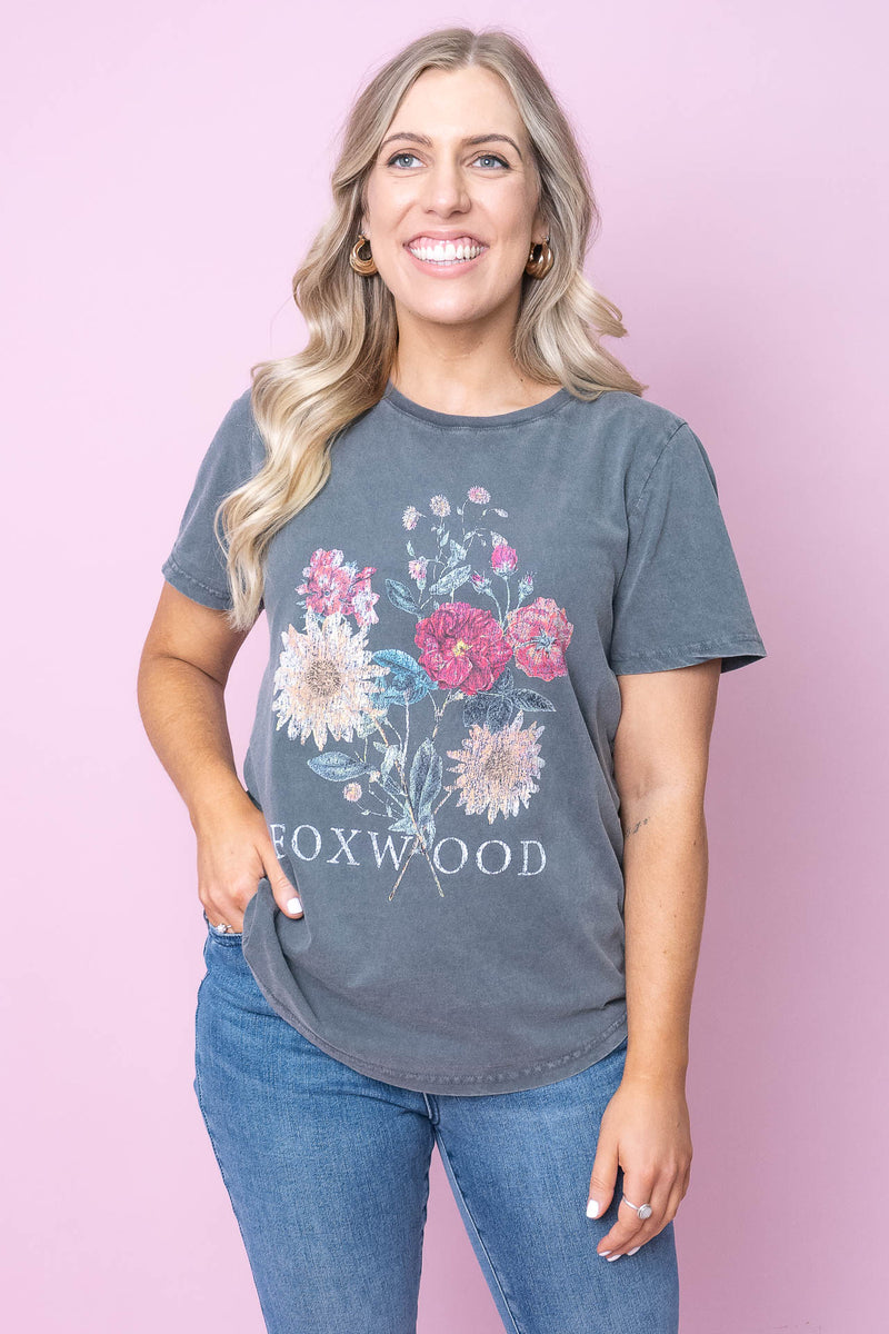 Bouquet Tee in Washed Black - Foxwood