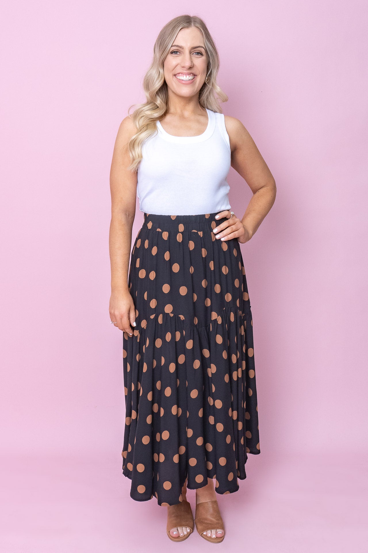 A line black polka dot skirt best sale