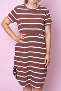 Bay Stripe Dress in Chocolate/White Stripe - Foxwood