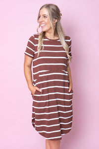 Bay Stripe Dress in Chocolate/White Stripe - Foxwood