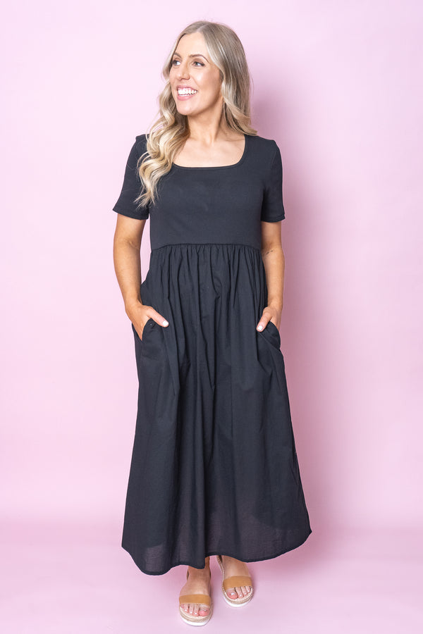 Ella Midi Dress in Black - Foxwood