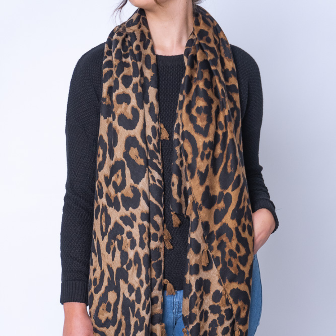 Tan Leopard Scarf